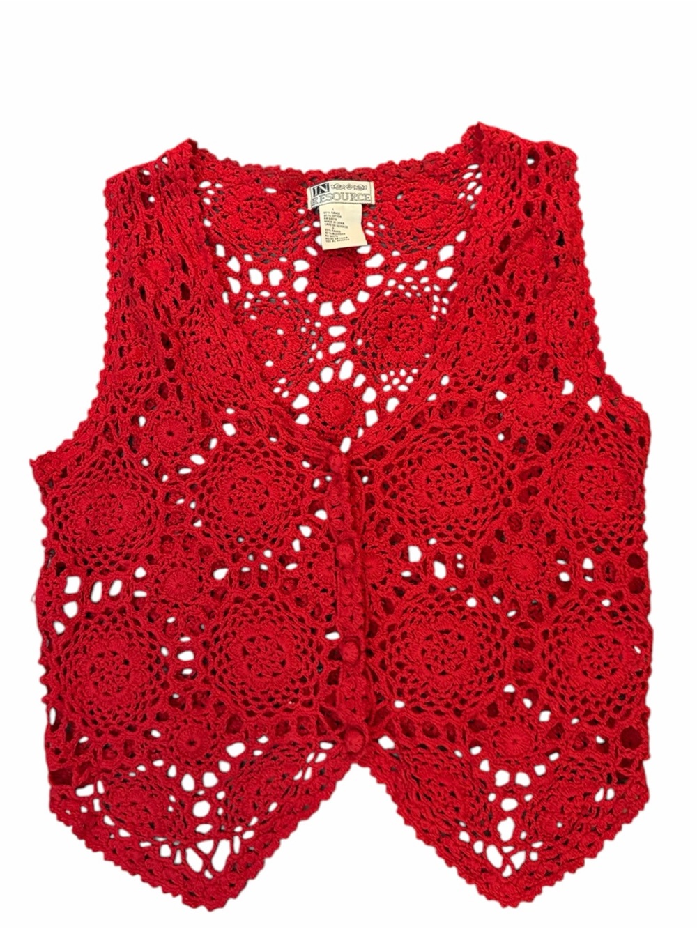 VTG Red Crochet Vest Western Cottage Layering Vest Size Large Country Festival